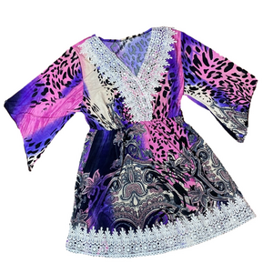 🎀 Bell Sleeve Print Crochet Lace Dress 🎀